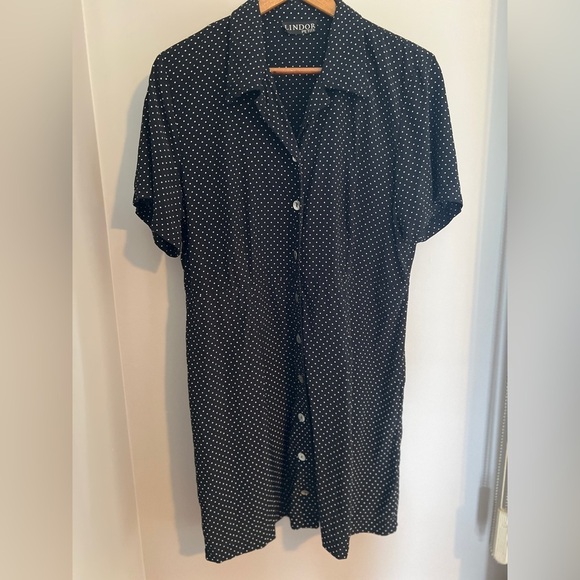 Lindor Petites Vintage Polka Dot Button Up Dress - Picture 1 of 9